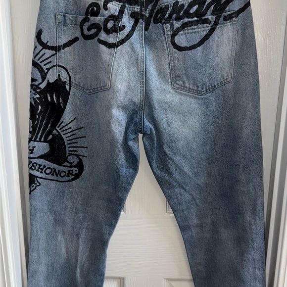 Ed Hardy Death Before Dishonor Jeans Distressed Mens 32x29 Streetwear Edgy Punk - Picture 2 of 12